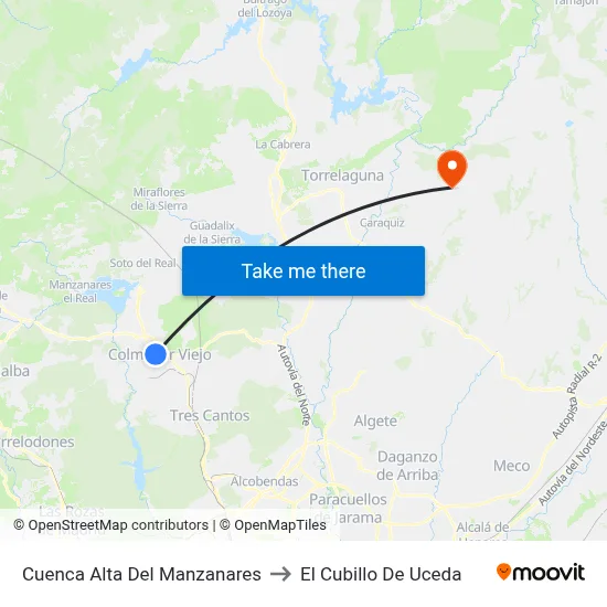 Cuenca Alta Del Manzanares to El Cubillo De Uceda map