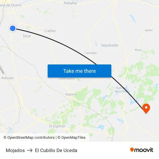 Mojados to El Cubillo De Uceda map