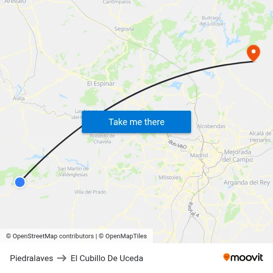 Piedralaves to El Cubillo De Uceda map