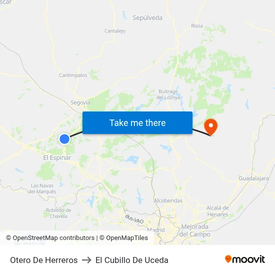 Otero De Herreros to El Cubillo De Uceda map