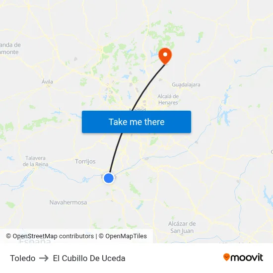 Toledo to El Cubillo De Uceda map
