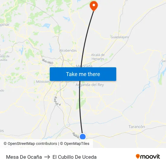 Mesa De Ocaña to El Cubillo De Uceda map