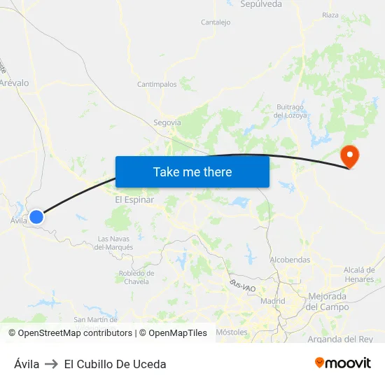 Ávila to El Cubillo De Uceda map