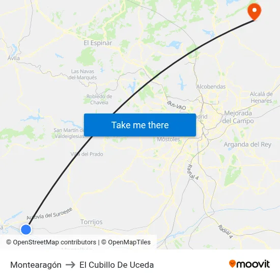 Montearagón to El Cubillo De Uceda map
