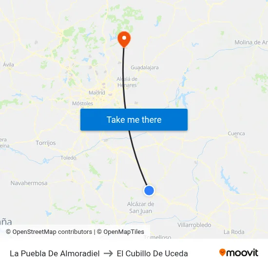 La Puebla De Almoradiel to El Cubillo De Uceda map