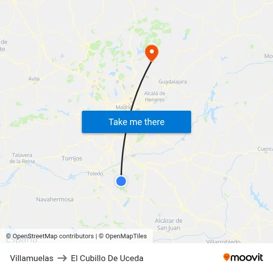 Villamuelas to El Cubillo De Uceda map