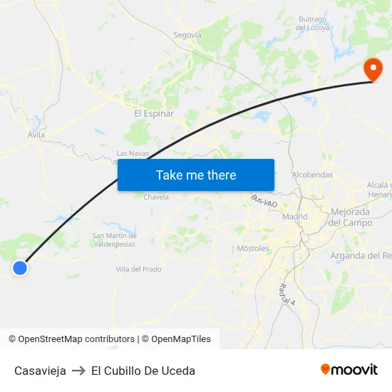 Casavieja to El Cubillo De Uceda map