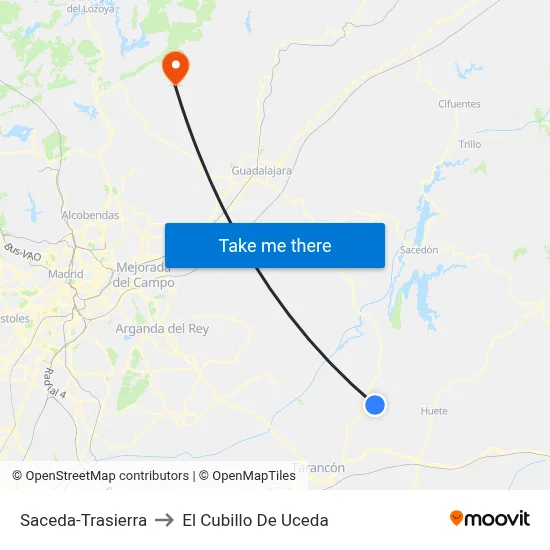 Saceda-Trasierra to El Cubillo De Uceda map