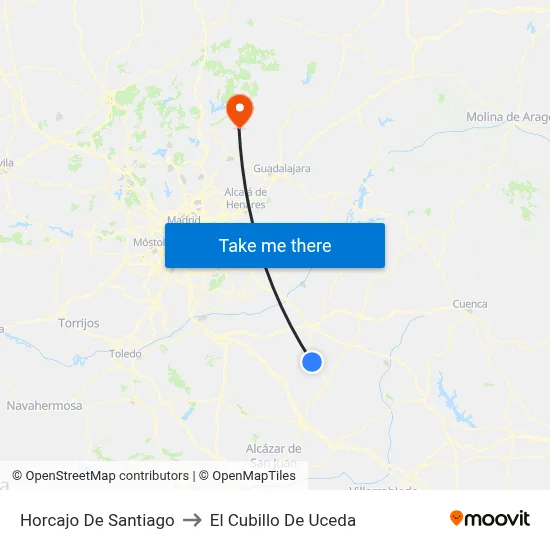 Horcajo De Santiago to El Cubillo De Uceda map