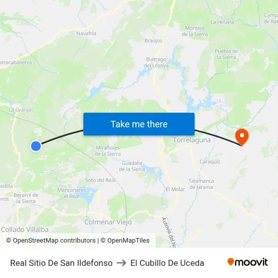 Real Sitio De San Ildefonso to El Cubillo De Uceda map
