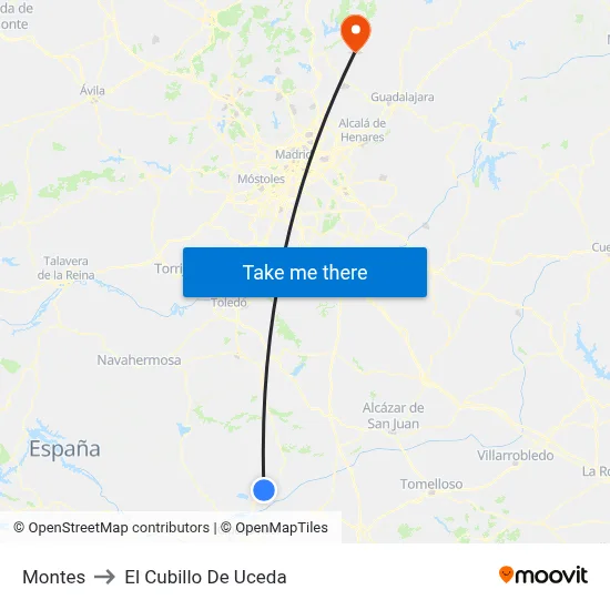 Montes to El Cubillo De Uceda map