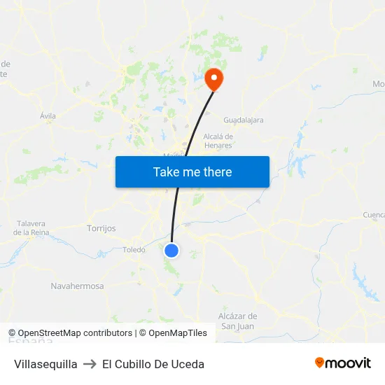 Villasequilla to El Cubillo De Uceda map