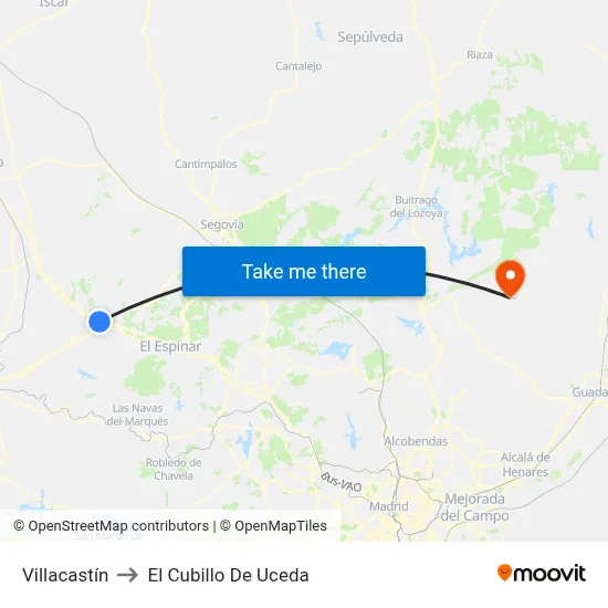 Villacastín to El Cubillo De Uceda map