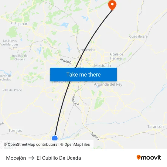 Mocejón to El Cubillo De Uceda map