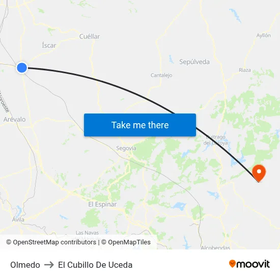 Olmedo to El Cubillo De Uceda map