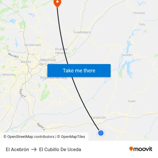 El Acebrón to El Cubillo De Uceda map