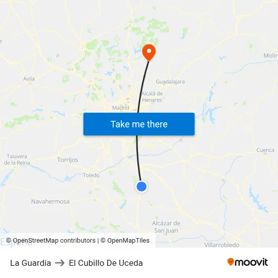 La Guardia to El Cubillo De Uceda map