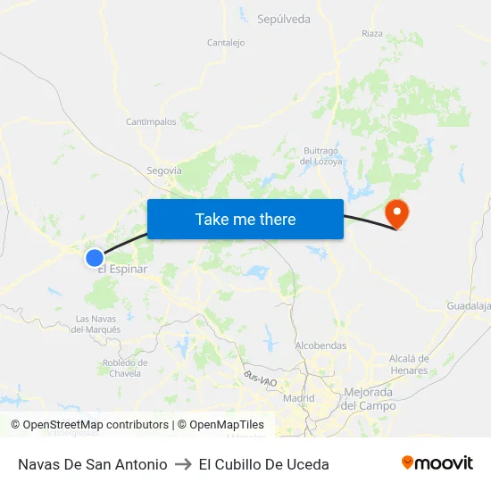 Navas De San Antonio to El Cubillo De Uceda map