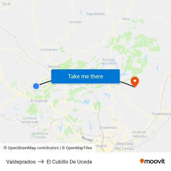 Valdeprados to El Cubillo De Uceda map