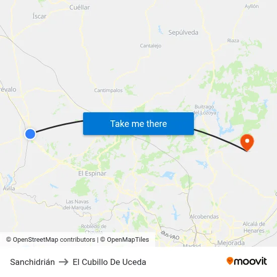 Sanchidrián to El Cubillo De Uceda map