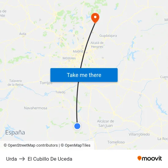 Urda to El Cubillo De Uceda map