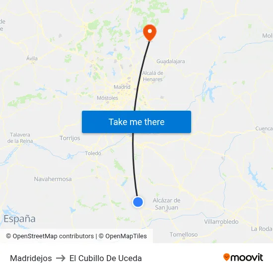 Madridejos to El Cubillo De Uceda map