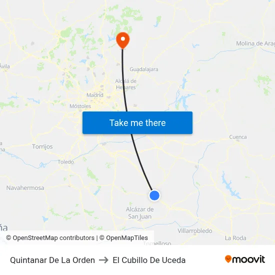 Quintanar De La Orden to El Cubillo De Uceda map