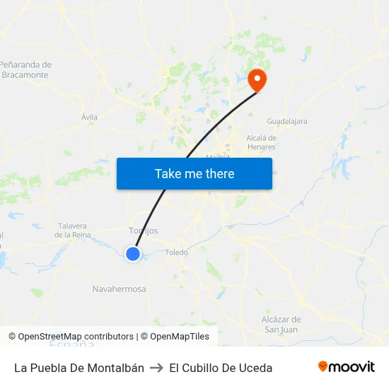 La Puebla De Montalbán to El Cubillo De Uceda map