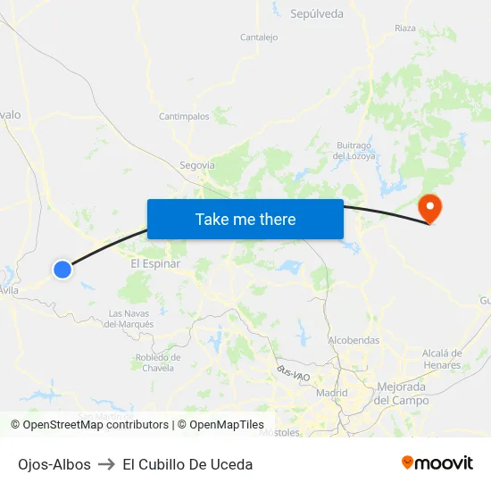 Ojos-Albos to El Cubillo De Uceda map