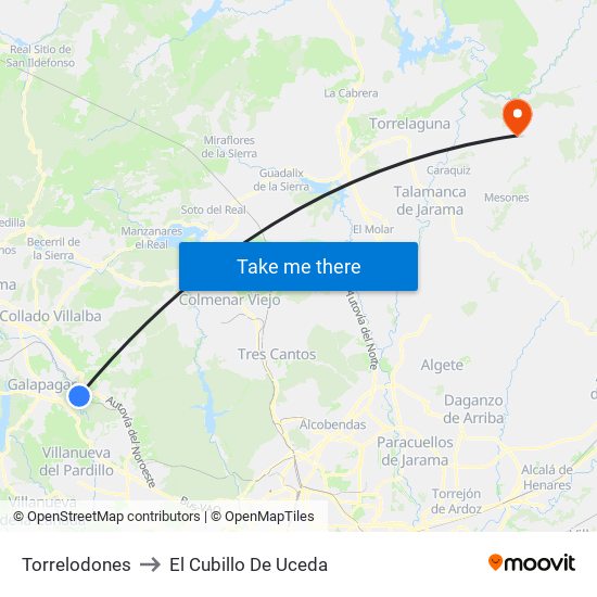 Torrelodones to El Cubillo De Uceda map