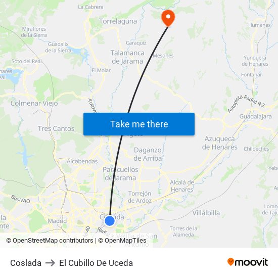 Coslada to El Cubillo De Uceda map