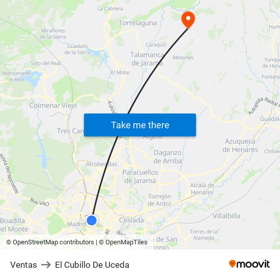 Ventas to El Cubillo De Uceda map