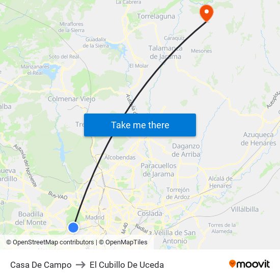 Casa De Campo to El Cubillo De Uceda map