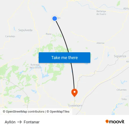 Ayllón to Fontanar map
