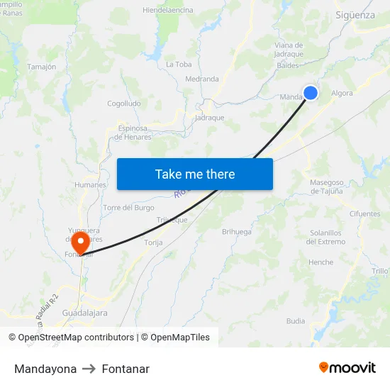 Mandayona to Fontanar map
