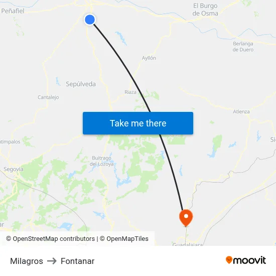 Milagros to Fontanar map