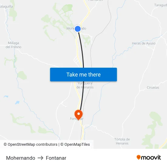Mohernando to Fontanar map