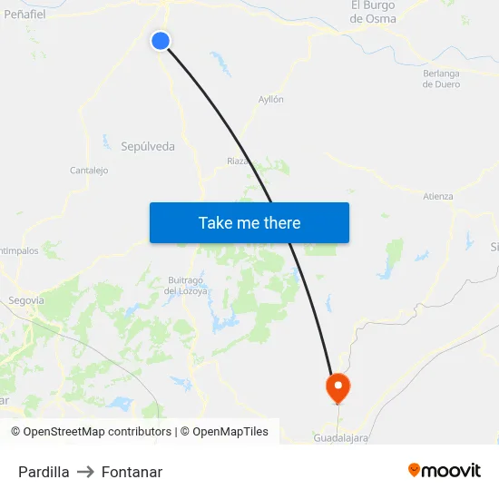 Pardilla to Fontanar map