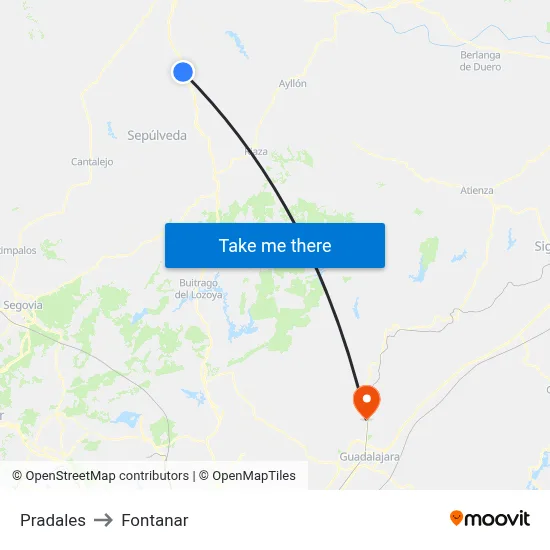 Pradales to Fontanar map
