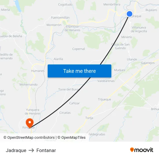 Jadraque to Fontanar map