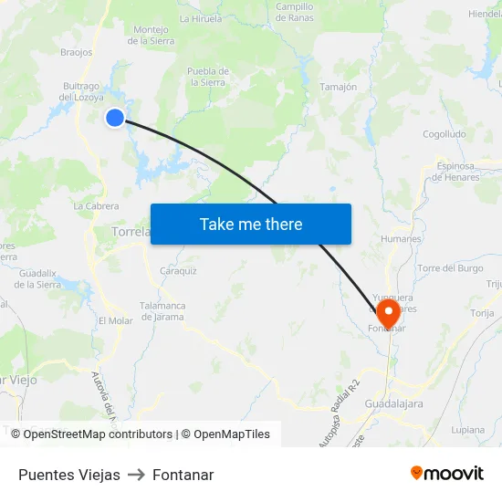 Puentes Viejas to Fontanar map