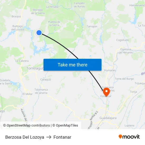 Berzosa Del Lozoya to Fontanar map