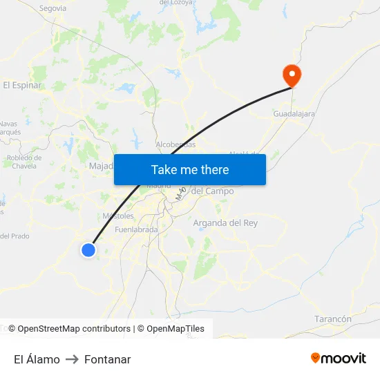 El Álamo to Fontanar map