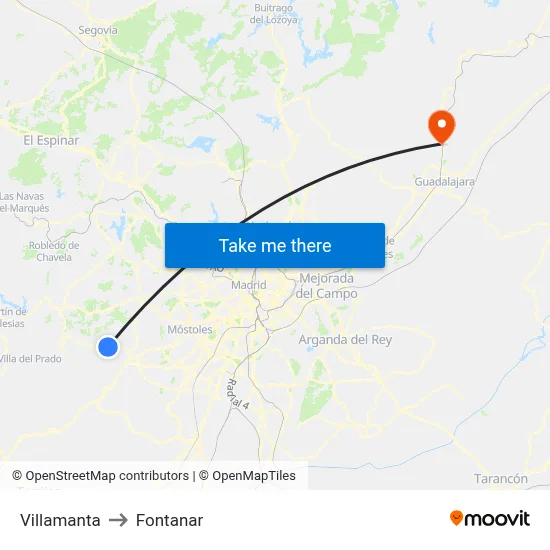 Villamanta to Fontanar map