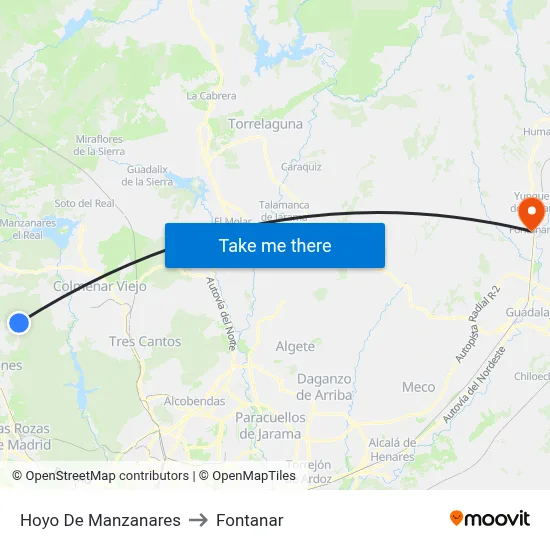 Hoyo De Manzanares to Fontanar map