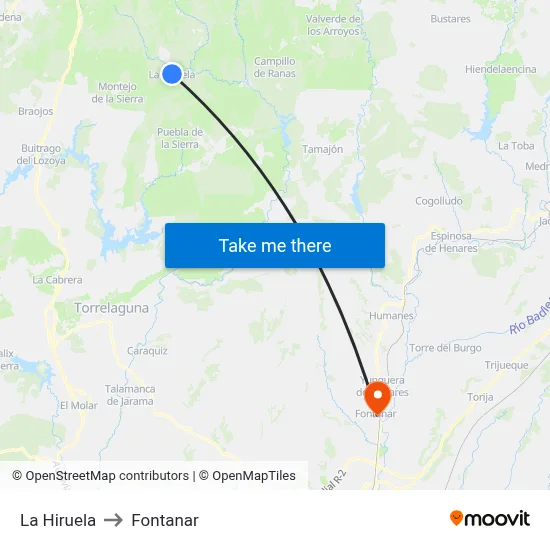 La Hiruela to Fontanar map