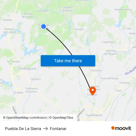 Puebla De La Sierra to Fontanar map