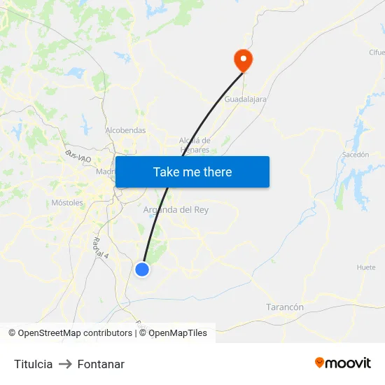 Titulcia to Fontanar map