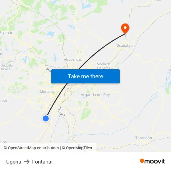 Ugena to Fontanar map