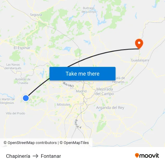 Chapinería to Fontanar map